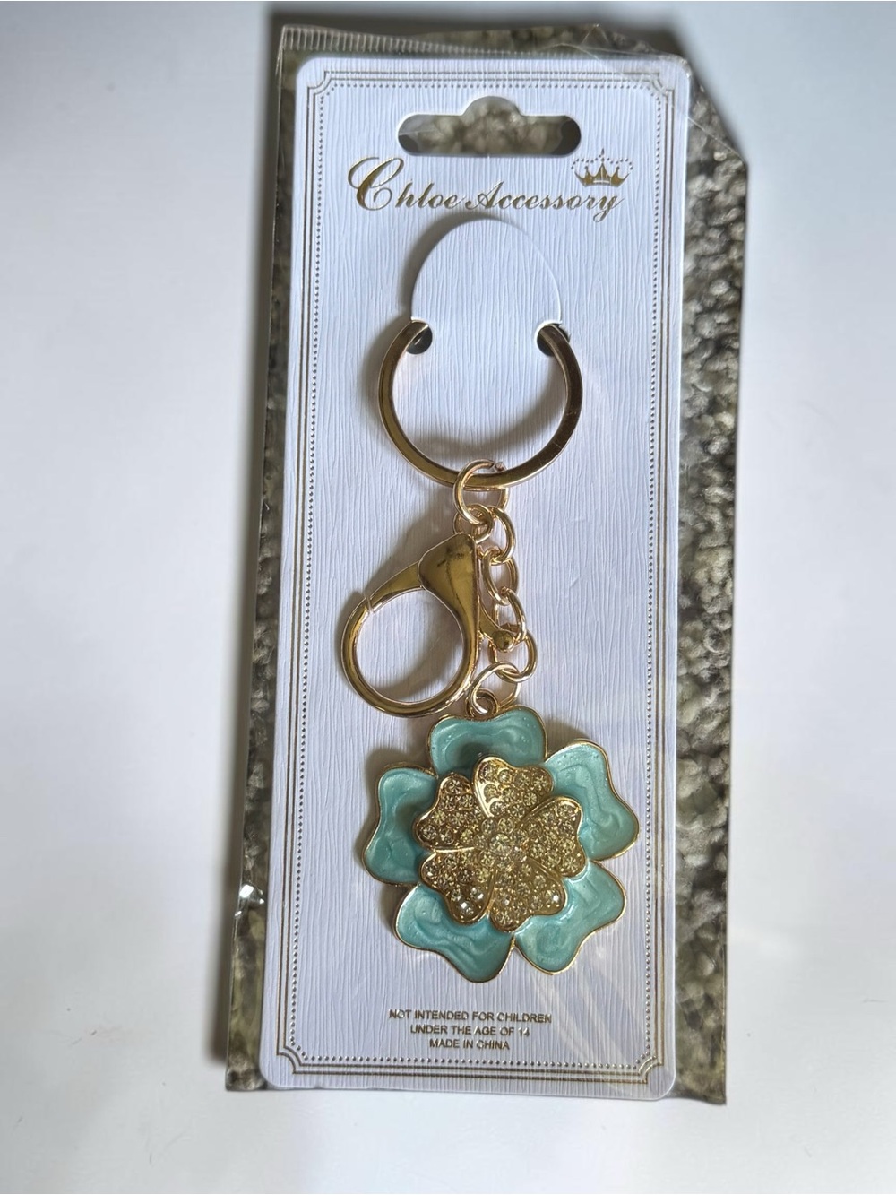 Gold & Aqua Flower Keyring